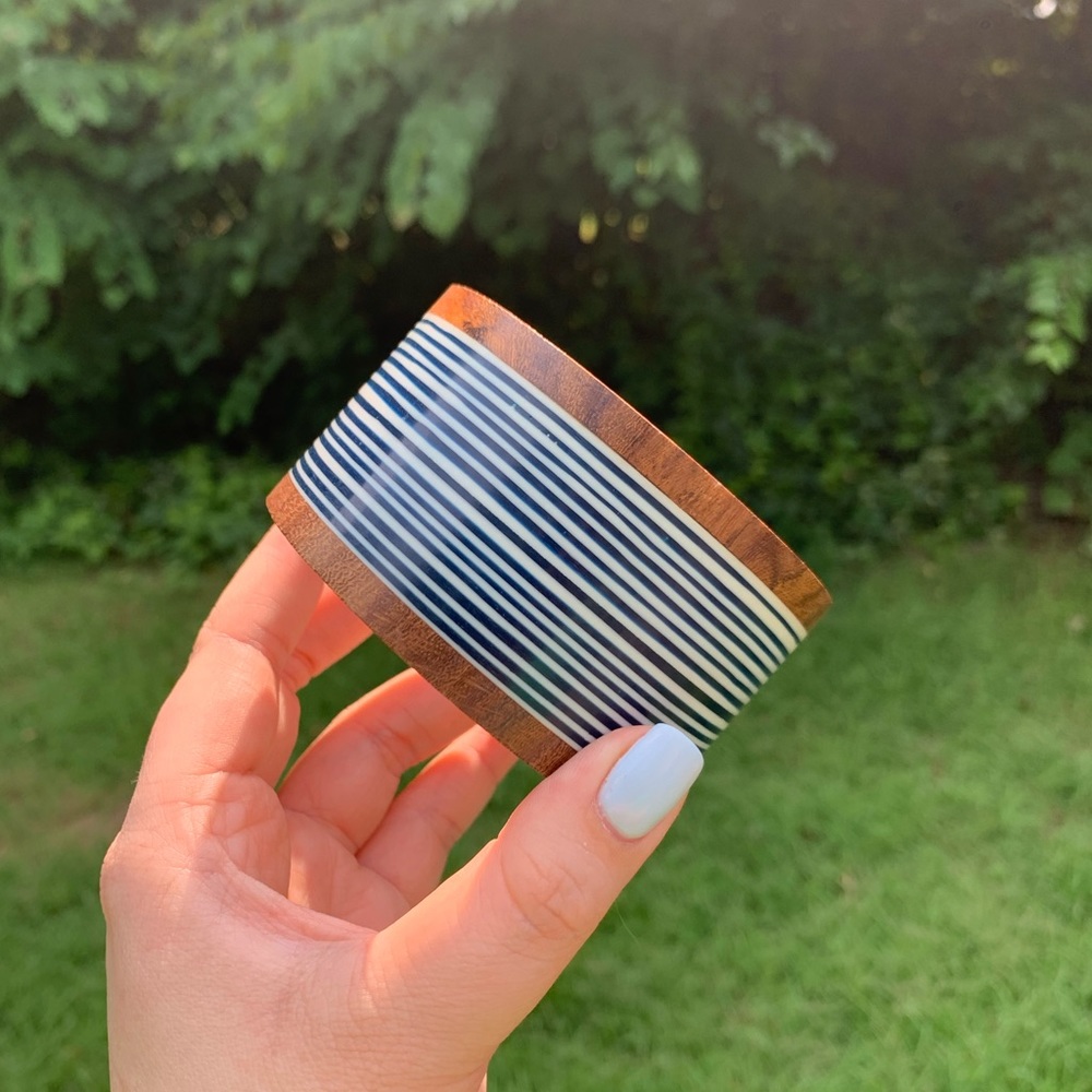 Striped Resin & Wood Bangle - Picture 7 of 9
